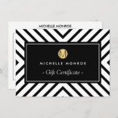 Carte Certificat cadeau Monogramme or Retro Mod (Devant / Derrière)