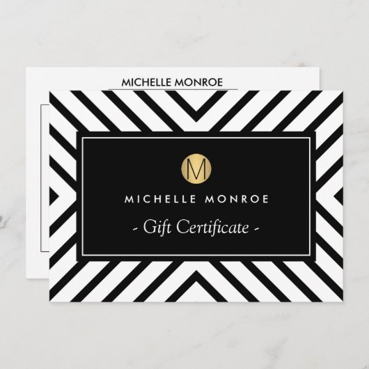 Carte Certificat cadeau Monogramme or Retro Mod (Devant / Derrière)