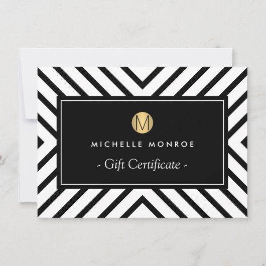 Carte Certificat cadeau Monogramme or Retro Mod (Devant)