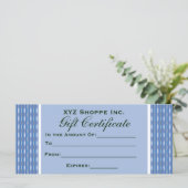 Carte Certificat cadeau motif bleu (Debout devant)