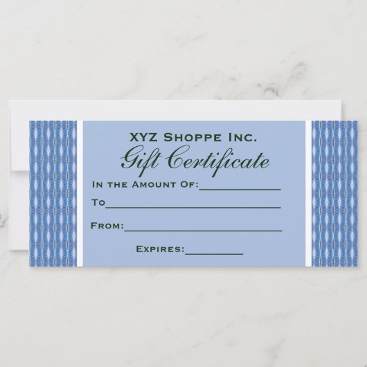 Carte Certificat cadeau motif bleu (Devant)