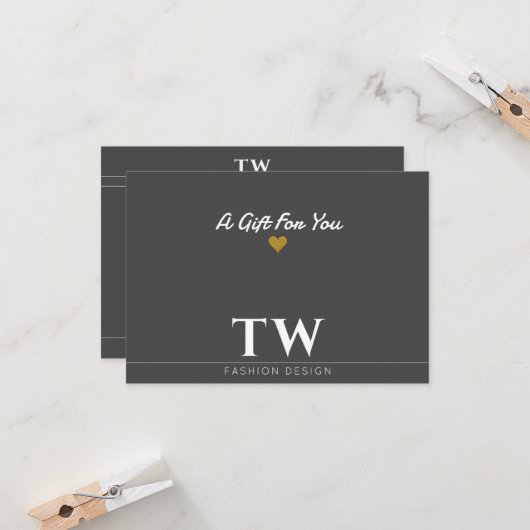 Carte Certificat cadeau noir du concepteur de mode (Devant/Arrière en situation)