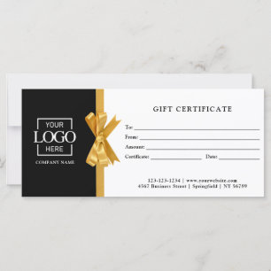 Carte Certificat Cadeau Noir Élégant et Personnalisé pou