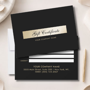 Carte Certificat Cadeau Noir Élégant Or