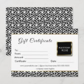 Carte certificat cadeau noir et blanc (Devant / Derrière)