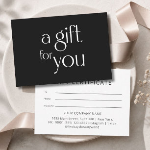 Carte Certificat Cadeau Noir Moderne