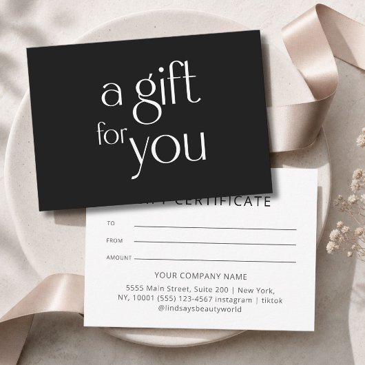 Carte Certificat Cadeau Noir Moderne