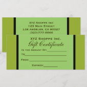 Carte Certificat cadeau Olive Green (Devant / Derrière)