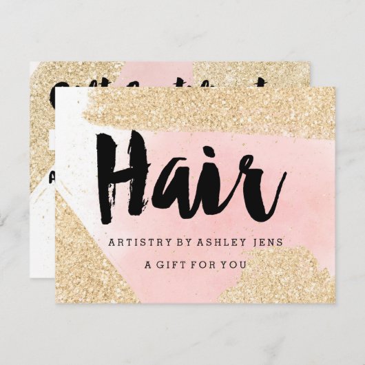 Carte Certificat cadeau or parties scintillant de cheveu (Devant / Derrière)