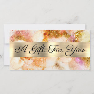 Carte certificat cadeau or rose aquarelle fausse feuille