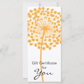 Carte Certificat cadeau Orange Dandelion Flower Design 2 (Dos)
