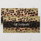 Carte Certificat Cadeau Paillettes Dorées Léopard Guépar (Devant / Derrière)