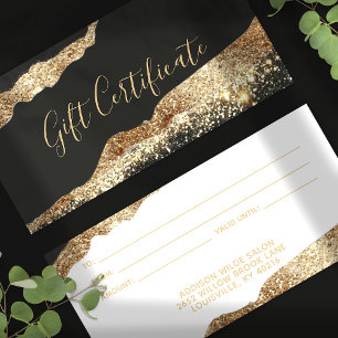Carte Certificat Cadeau Paillettes Noir Et Or Éblouissan