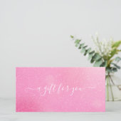 Carte Certificat Cadeau Paillettes Rose Chic (Debout devant)