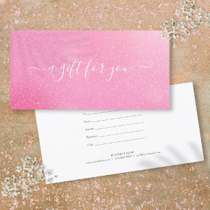 Carte Certificat Cadeau Paillettes Rose Chic