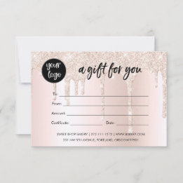 Carte Certificat Cadeau Paillettes Rose Tendre Logo Entr