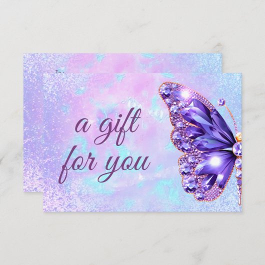 Carte certificat cadeau papillon violet (Devant / Derrière)