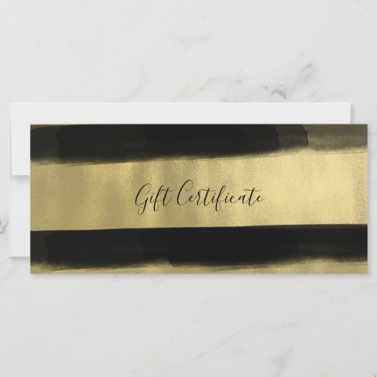 Carte Certificat Cadeau Peinture Noir & Or Glam Moderne (Devant)