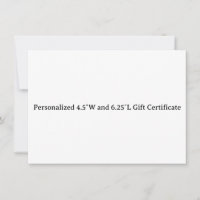 Certificat cadeau personnalisé de 4,5″L et 6,25″L