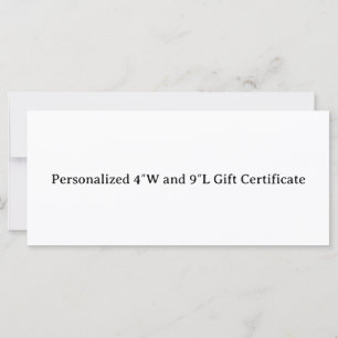 Carte Certificat cadeau personnalisé de 4″W et 9″L