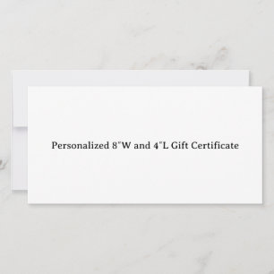 Carte Certificat cadeau personnalisé de 8″W et 4″L