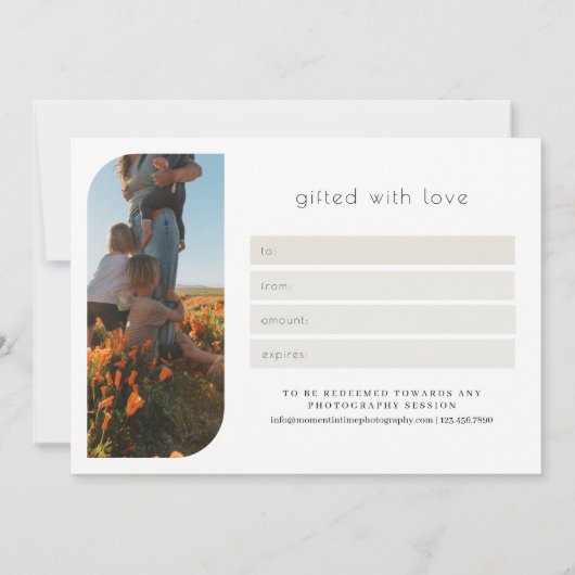 Carte Certificat cadeau photo minimaliste simple (Dos)