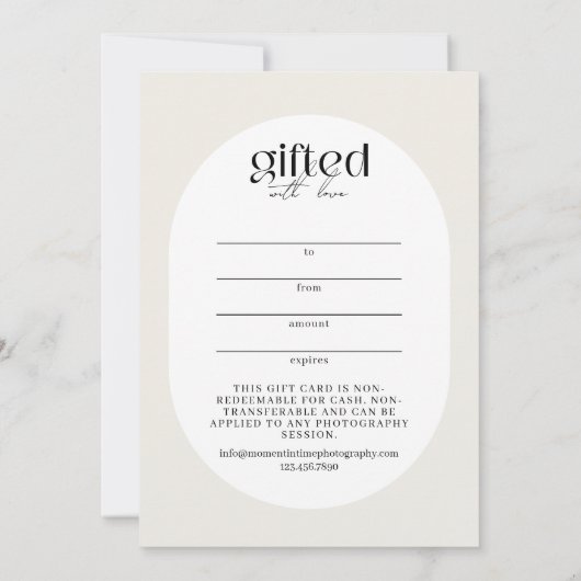 Carte Certificat cadeau photo ovale moderne (Dos)