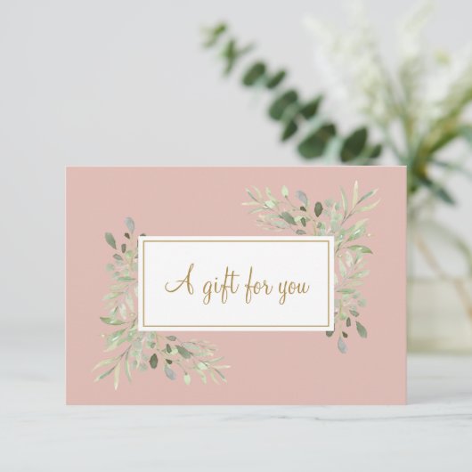 Carte Certificat cadeau Pink And Gold Script Greenery (Debout devant)