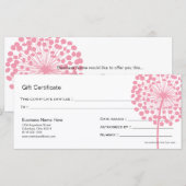 Carte Certificat cadeau Pink Dandelion Flower Design 4 (Devant / Derrière)