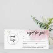 Carte Certificat cadeau Pink Gold Business avec logo (Debout devant)