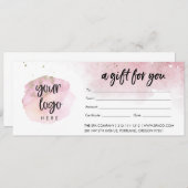 Carte Certificat cadeau Pink Modern Entreprise Avec Logo (Devant / Derrière)