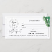 Carte Certificat cadeau Plante vert Aquarelle (Dos)