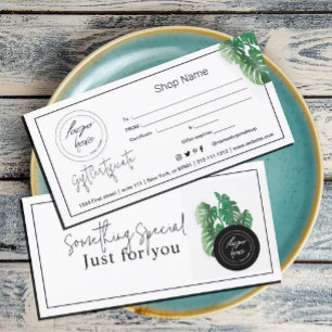 Carte Certificat cadeau Plante vert Aquarelle