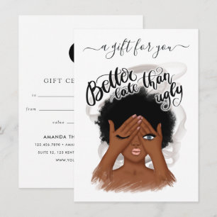 Carte Certificat cadeau pour femme noire bonne humeur