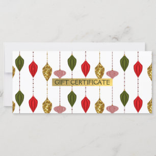 Carte Certificat-cadeau pour ornements de fêtes de Noël