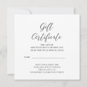 Carte Certificat cadeau pour photographe (Dos)