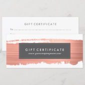 Carte Certificat cadeau pour pinceau or Rose moderne (Devant / Derrière)