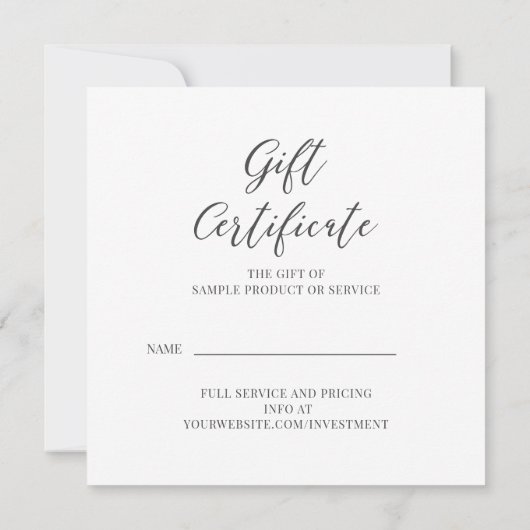 Carte Certificat cadeau pour tout service ou produit (Dos)