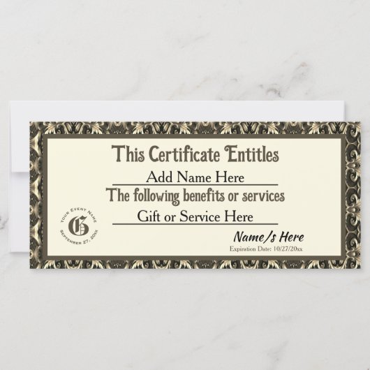 Carte Certificat cadeau Pourcentage or (Devant)