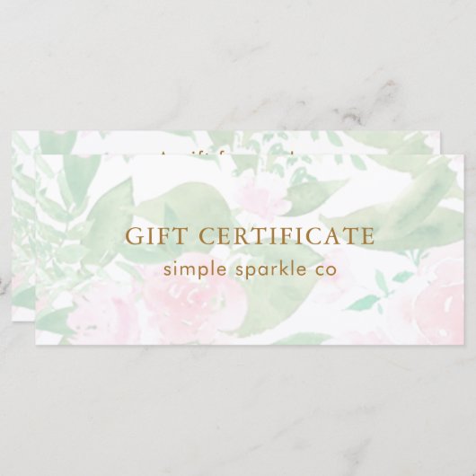 Carte Certificat cadeau Pretty Rose Floral (Devant / Derrière)
