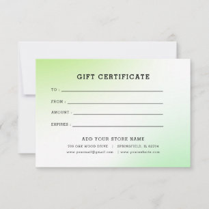 Carte Certificat cadeau professionnel minimaliste avec l