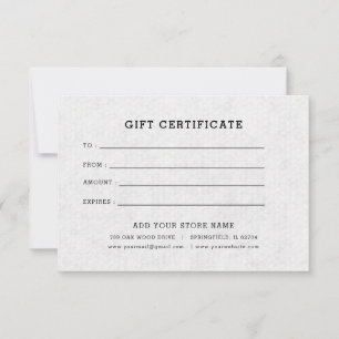 Carte Certificat cadeau professionnel minimaliste avec l