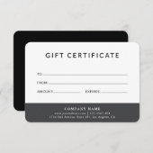 Carte Certificat cadeau professionnel moderne (Devant / Derrière)