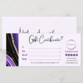 Carte Certificat cadeau Purple Black Gold (Devant / Derrière)