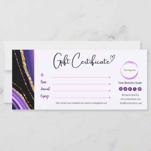 Carte Certificat cadeau Purple Black Gold (Devant)
