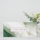 Carte Certificat Cadeau QR Code en Marbre Vert Luxe Or (Debout devant)