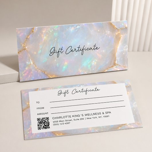 Carte Certificat Cadeau QR Code Holographique Opale Luxe