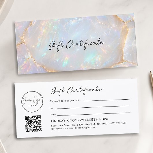 Carte Certificat cadeau QR Code Logo Opale Luxe