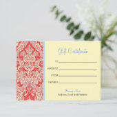 Carte Certificat cadeau Red Damask (Debout devant)