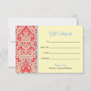 Carte Certificat cadeau Red Damask